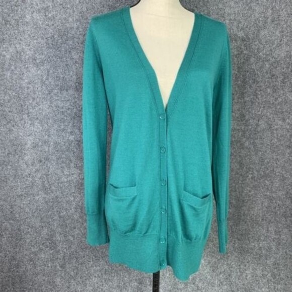 J Crew 100% Merino Wool Cardigan Sweater Women S Green Grandpa Core 6 Button - Picture 2 of 14